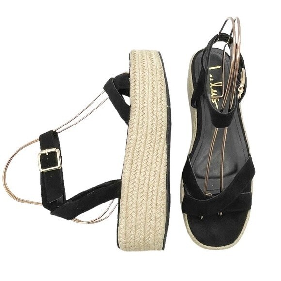 Lulus Cobi Black Faux Suede Espadrille Platform Sandals Size 8.5 Flatform Shoes - Picture 2 of 15